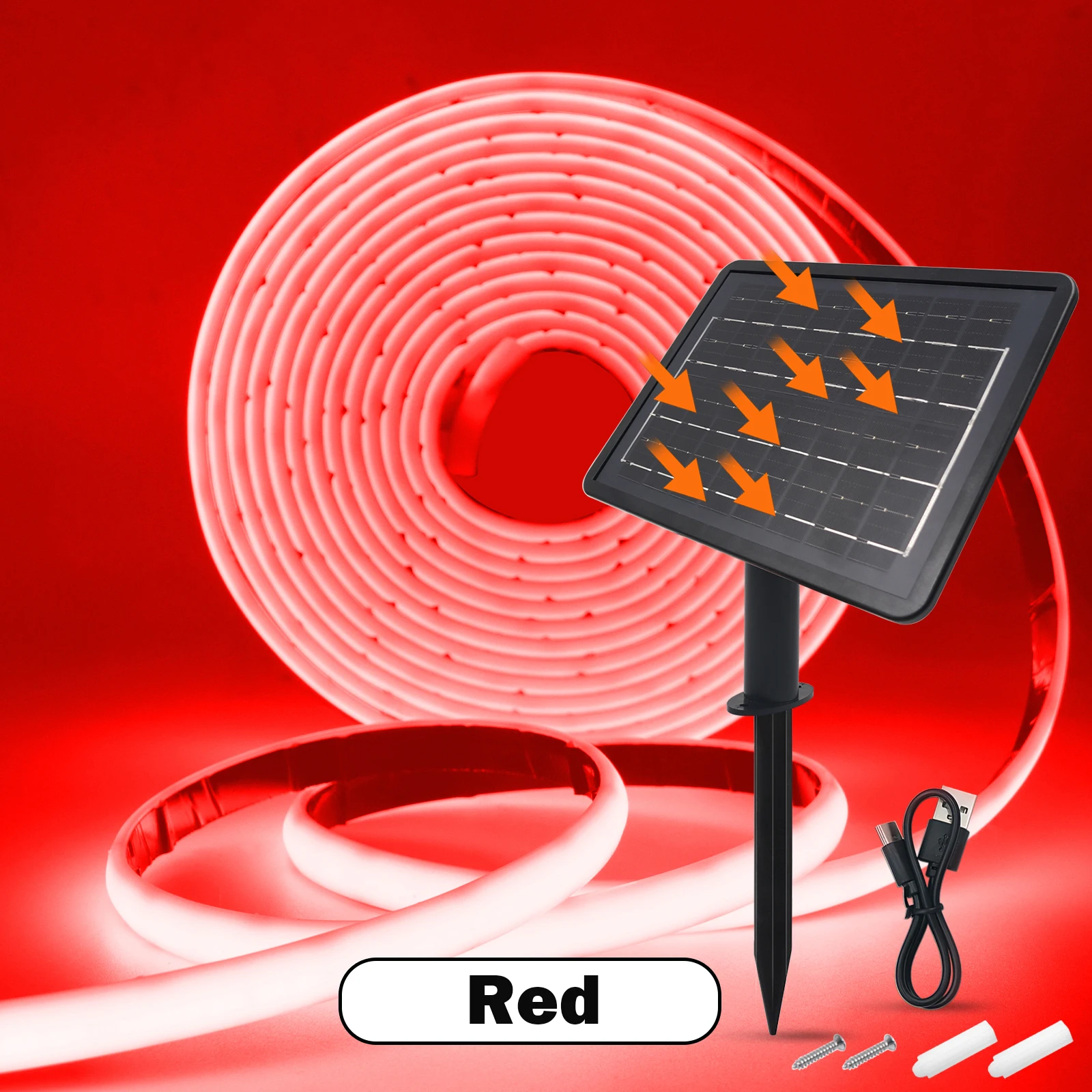 Solar Powered COB Neon LED Strip Light, IP68 Waterproof Flexible Ribbon for Home and Garden Lighting