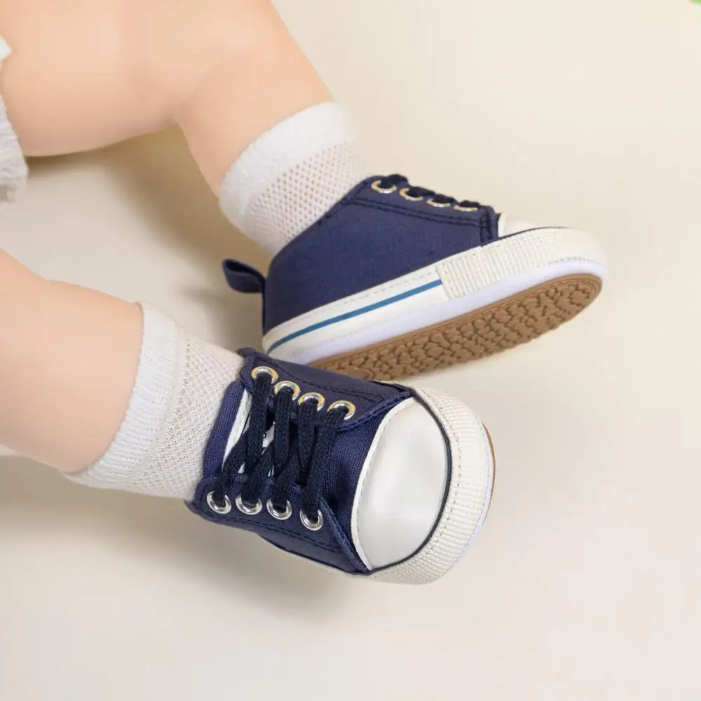 Lovely Newborn Baby Girl Boy Shoes Rubber Soft Sole Non-Slip Lace-Up Breathable Solid Color Shoes Indoor Outdoor Canvas Shoes 6