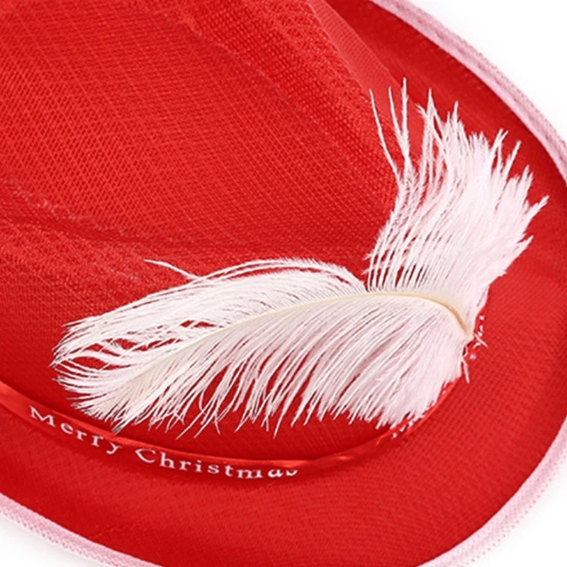 Lightweight Red Color Christmas Hats for Girls Boys Thick Cowboy Hat with Decor Felt Hat Casual Party Hats