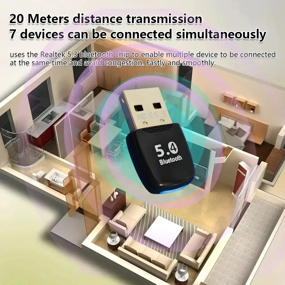 블루투스 5.4 USB 어댑터 PC용 블루투스 어댑터 동글 무선 마우스 키보드 음악 오디오 수신기 USB 송신기