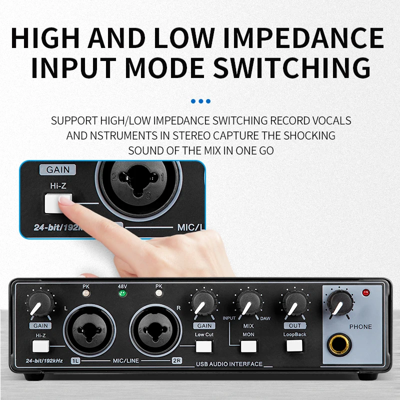 Sound Card Audio Interface for Electric Guitar Monitor Loopback USB External Studio Live Recording