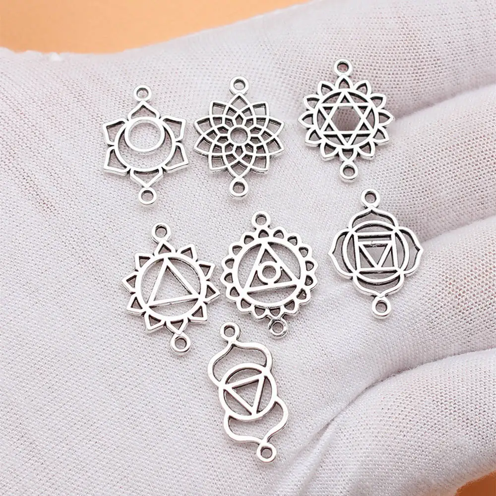 

Jewellery Antique Silver Color Chakra Connector Charms Collection For You Phone Pendant 7pcs