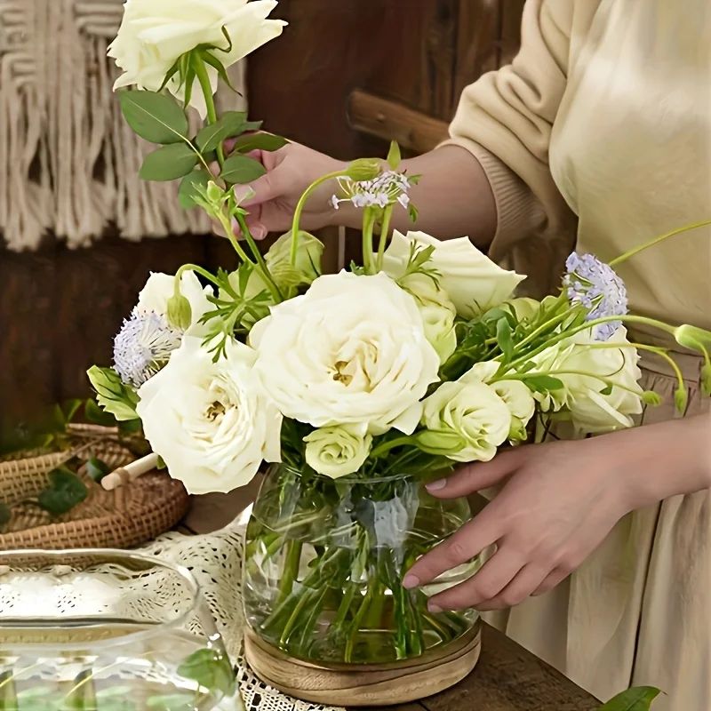 Glass Cylinder Bud Vase with Wooden Base 5