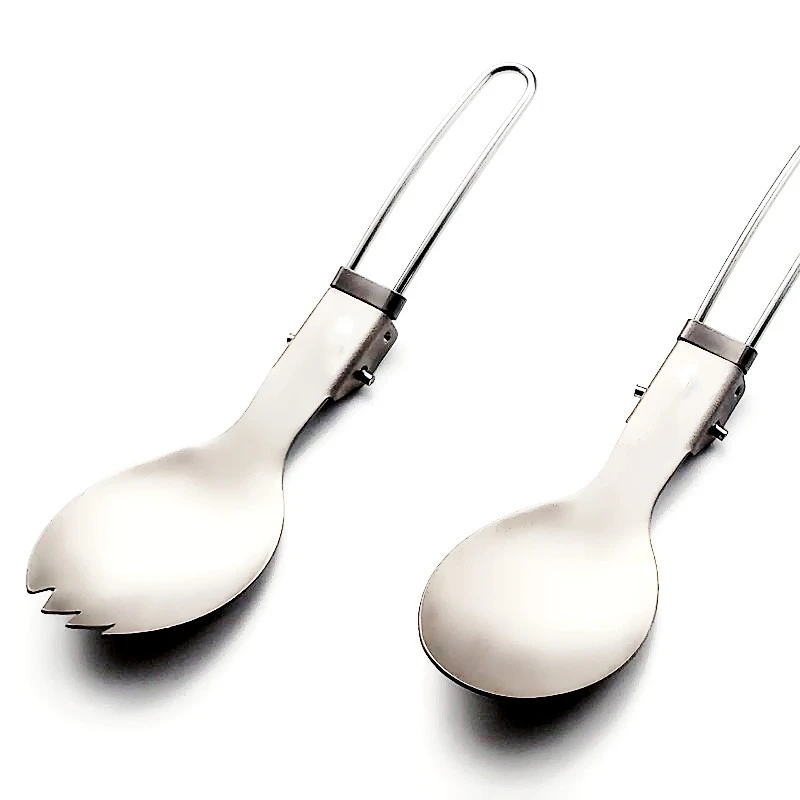 

Titanium Alloy Folding Fork and Spoon, Pure Titanium, Dual-Purpose Camping Tableware, Light and Convenient Tableware