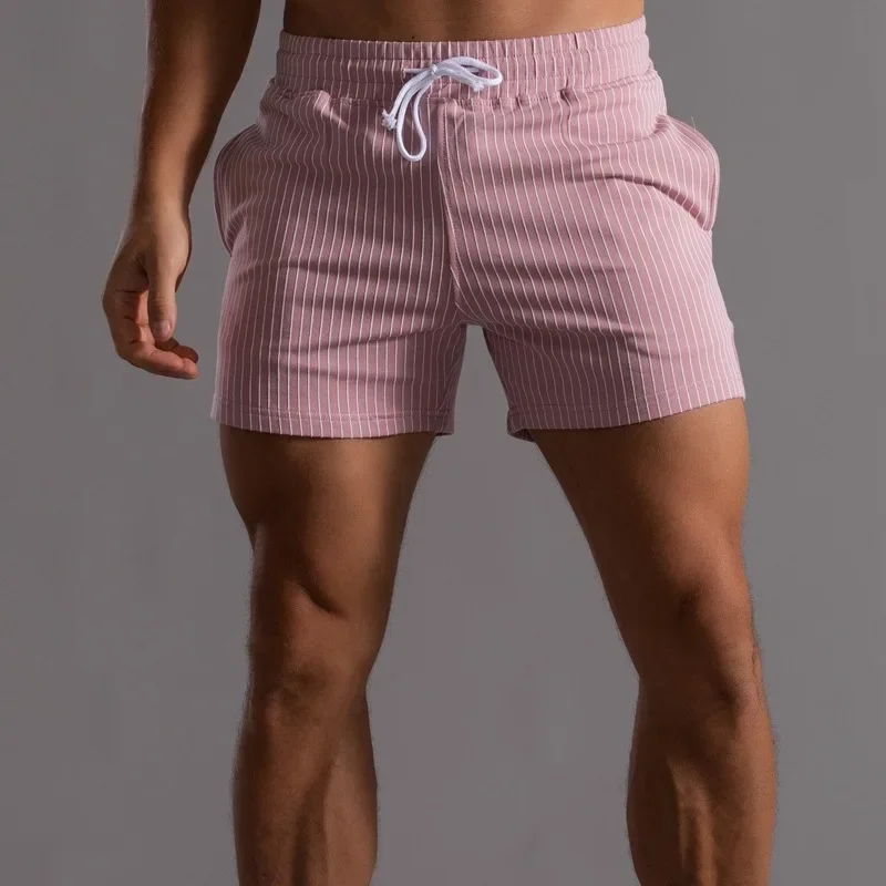 Men's Vertical Stripe Pure Cotton Shorts Sweatpants Casual Fitness Running Pants Military Green