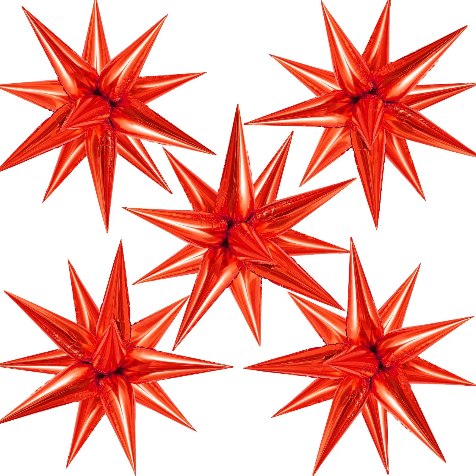 

60 Pcs Red Star Foil Balloons Explosion 12Point Cone Starbur Balloon for Wedding Anniversary Backdrop Birthday Party Decorations