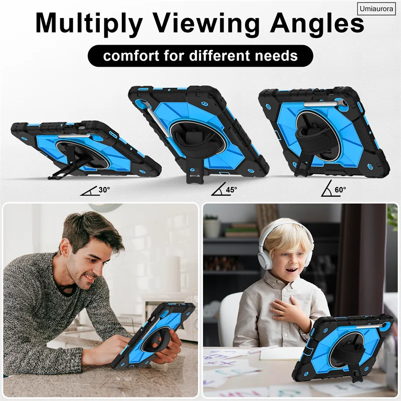 Rugged Shockproof Tablet Case with Stand and Strap for 10.9-12.4 Inch ...