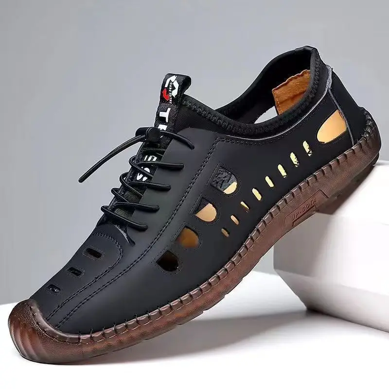 Men's Sandals Summer Casual Hollow Breathable Flat Business Soft Sole Sports Shoes