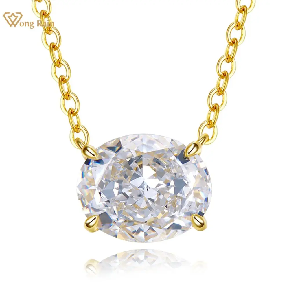 Wong Rain 925 Sterling Silver Crushed Ice Cut 4 CT High Carbon Diamond Gemstone 18K Gold Plated Pendant Necklace Fine Jewelry