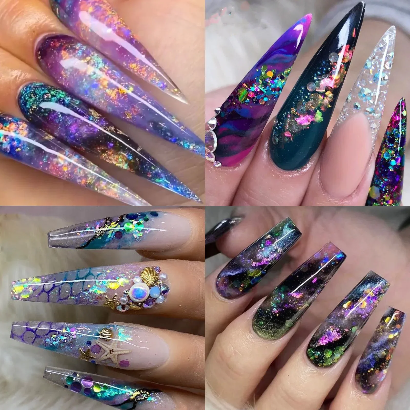 1 Box Nail powder Nail glitter Nail flakes 3D Irregular Aurora Nail Glitter Flakes Nail Chunky Sequins Holographic Opal Powder for Manicure Nails Accessories