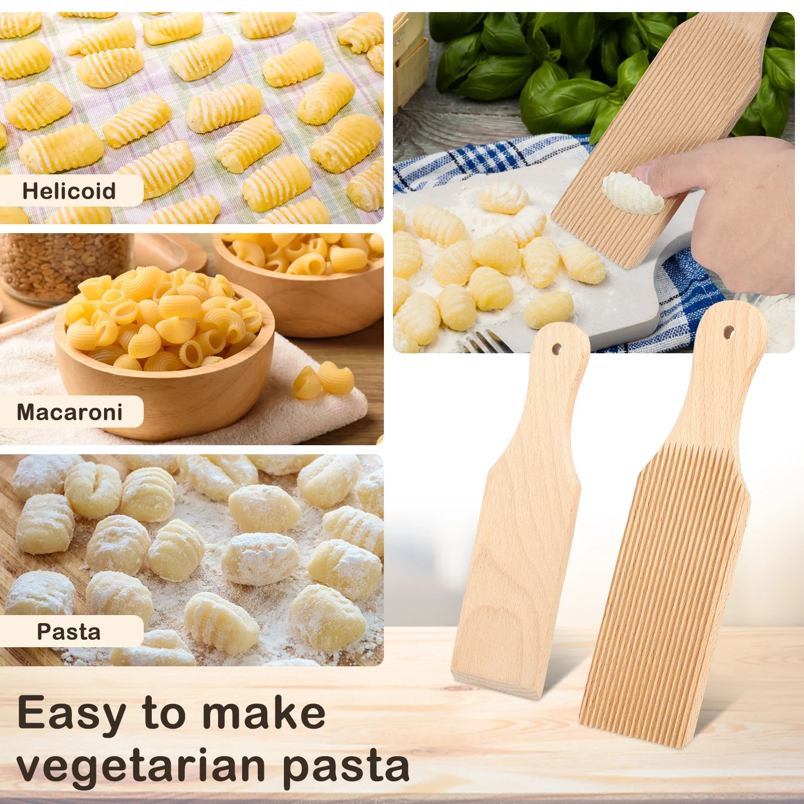 2Pcs Wooden Gnocchi Board Butter Paddles Spaghetti Macaroni Pasta Board Practical Gnocchi Maker Homemade Pasta Tool for Kitchen
