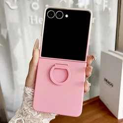 Liquid Silicone Shockproof Phone Case with Large Window and Fashion Ring Design - Galaxy Z Flip 8 (White Pink)