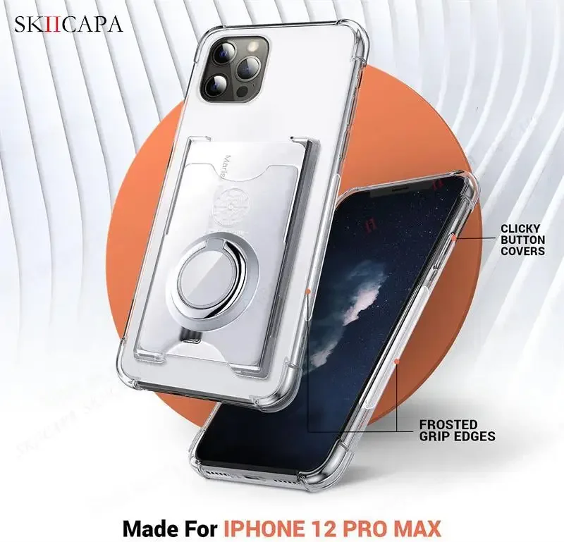 Ring Holder Wallet Card Slot Phone Case with Airbag Shockproof Soft Silicone Transparent Cover