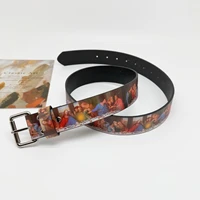Faionable Retro Sle Last Supper Print Belts High Street Leather Belts Men Women PU Material Belt ex Floral Lettering