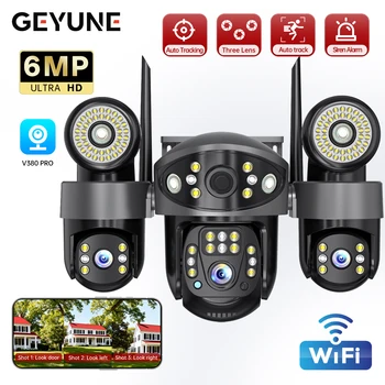 V380 Three Lens Wifi Security Camera 6MP Floodlight House Surveillance Cameras Night Vision Wireless Cctv Cam PTZ APP Control 1