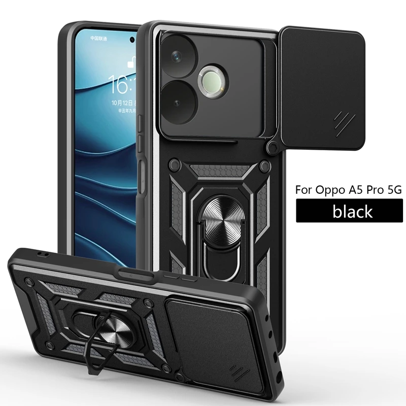 Shockproof Protective Armor Case with Camera Lens Protection and Magnetic Holder Ring