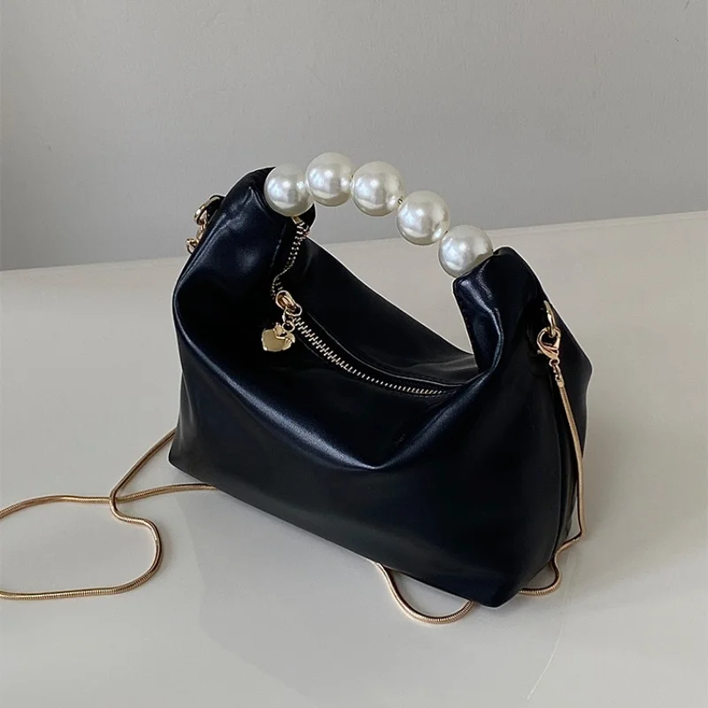 

Pearl Handle Women's Small Handbag Luxury Ladies Chain Shoulder Crossbody Bags Fashion Female Pu Leather Tote Shopper Purse