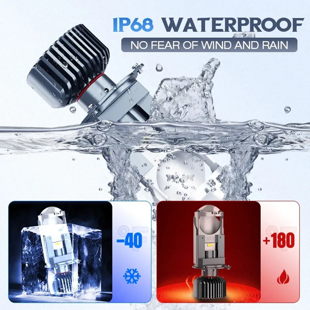 H4 Led Lens Y2 H4 LED Mini Projector Lens 110W Bright Headlight Bulb 6000k White