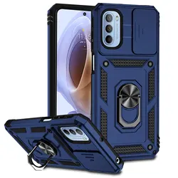 Magnetic Ring Armor Phone Case with Camera Protection - Durable Back Cover for Moto G41 (Navy Blue)