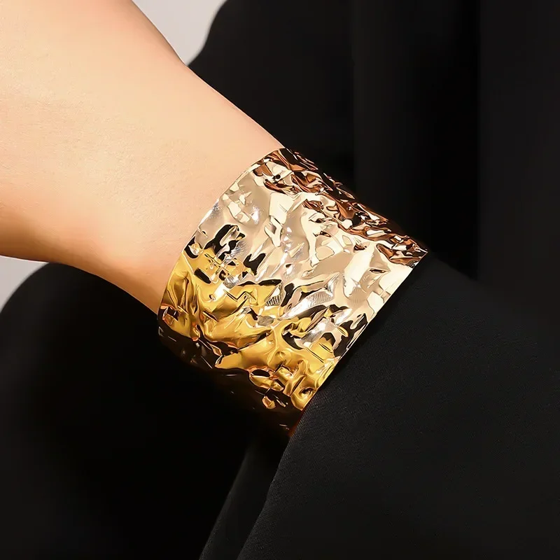 Bangles For Women Irregular Metal Cuff Bracelet Pleated Wide Edition Exaggerated Party Gift Holiday Fashion Jewelry CB042 2