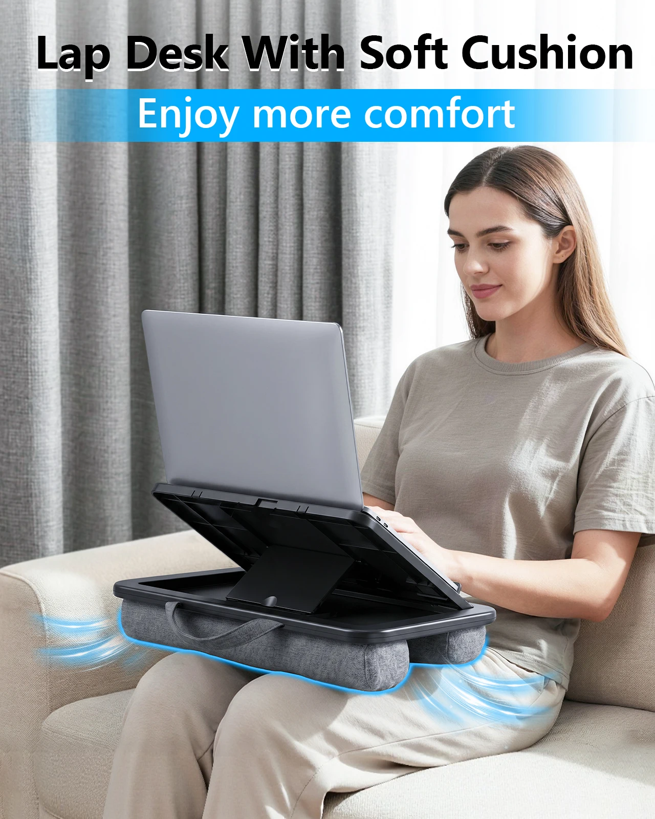 MacBook Pro Air용 쿠션이 있는 Eary 휴대용 노트북 스탠드, 사무실용 조절식 랩 데스크, iPad 15.6인치 노트북용 태블릿 홀더