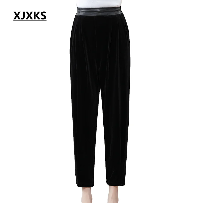 

XJXKS Pure Black Hundred With Women Nine-point Pants 2022 Autumn Winter New Loose Elastic Waist Temperament Pantalones De Mujer