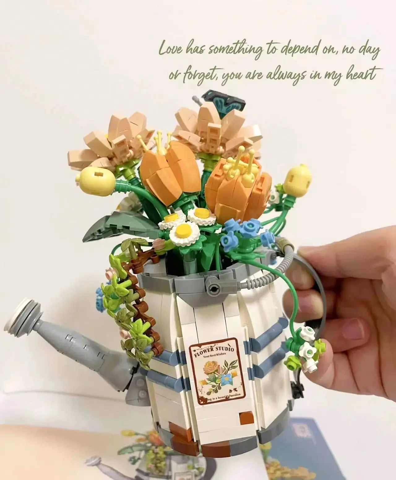 미니 시뮬레이션 꽃 스프레이 병 빌딩 블록 꽃 고기 식물 홈 인테리어 빌딩 블록 소녀 어린이 장난감 선물