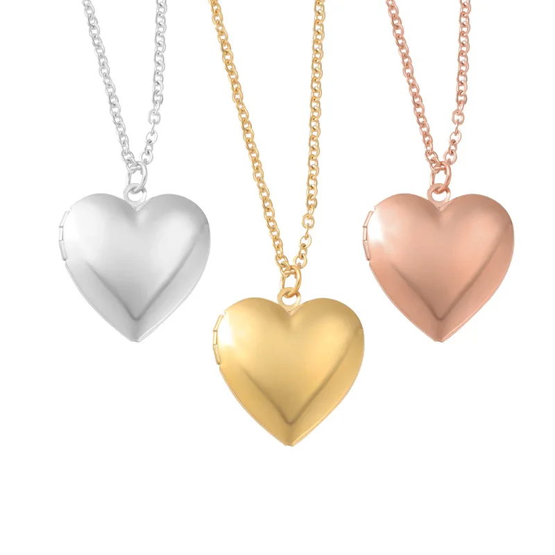 10Pcs Photolocket Pendant Necklace Mirror Polish Stainless Steel Heart Box Pendant Necklace For Women's Fashion 2023 Jewelry