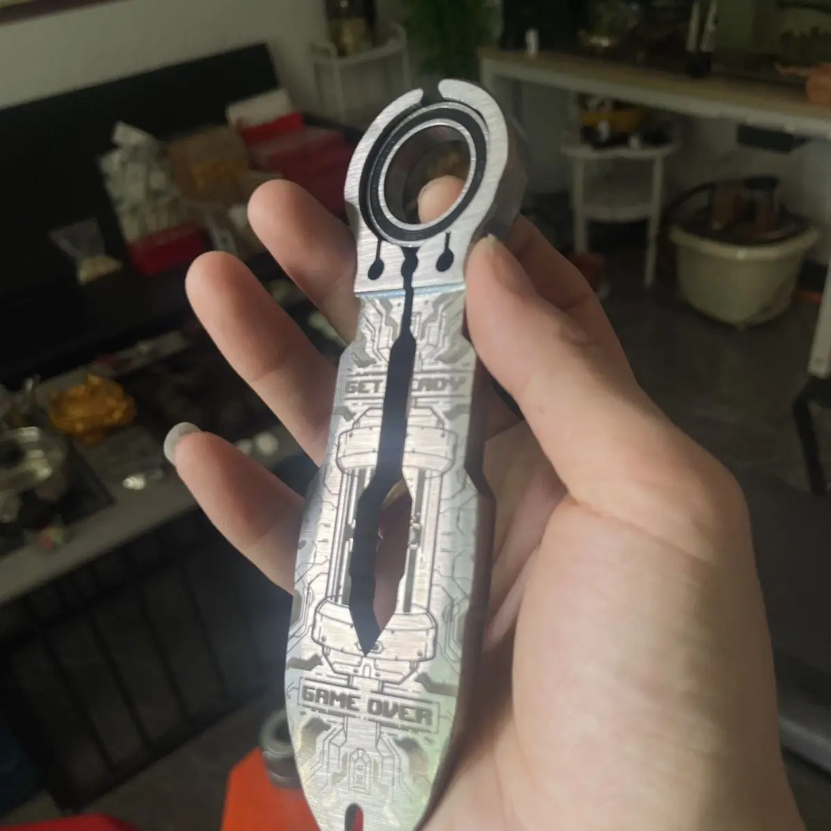 야외 휴대용 EDC 다기능 티타늄 합금 튜닝 포크 프라이 바 손가락 장난감 자동차 비상 도구