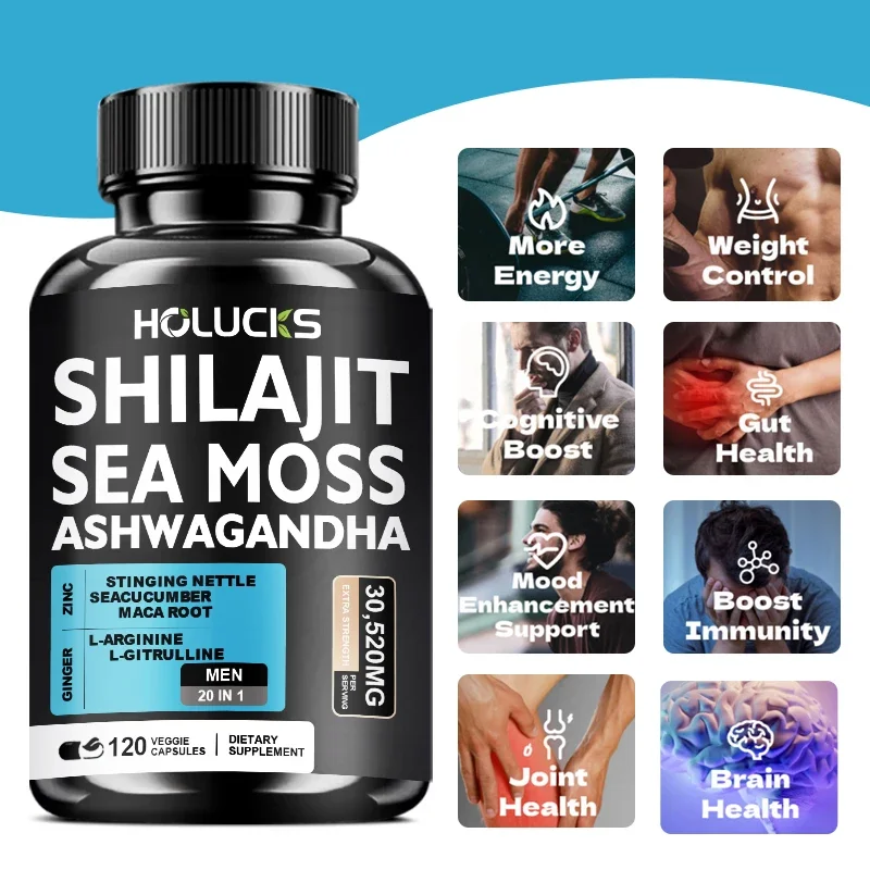 Men’s Natural Sea Moss Shilajit Ashwagandha Complex Capsules, Support Boosts Testosterone, Enhance Vitality & Overall Wellness 2