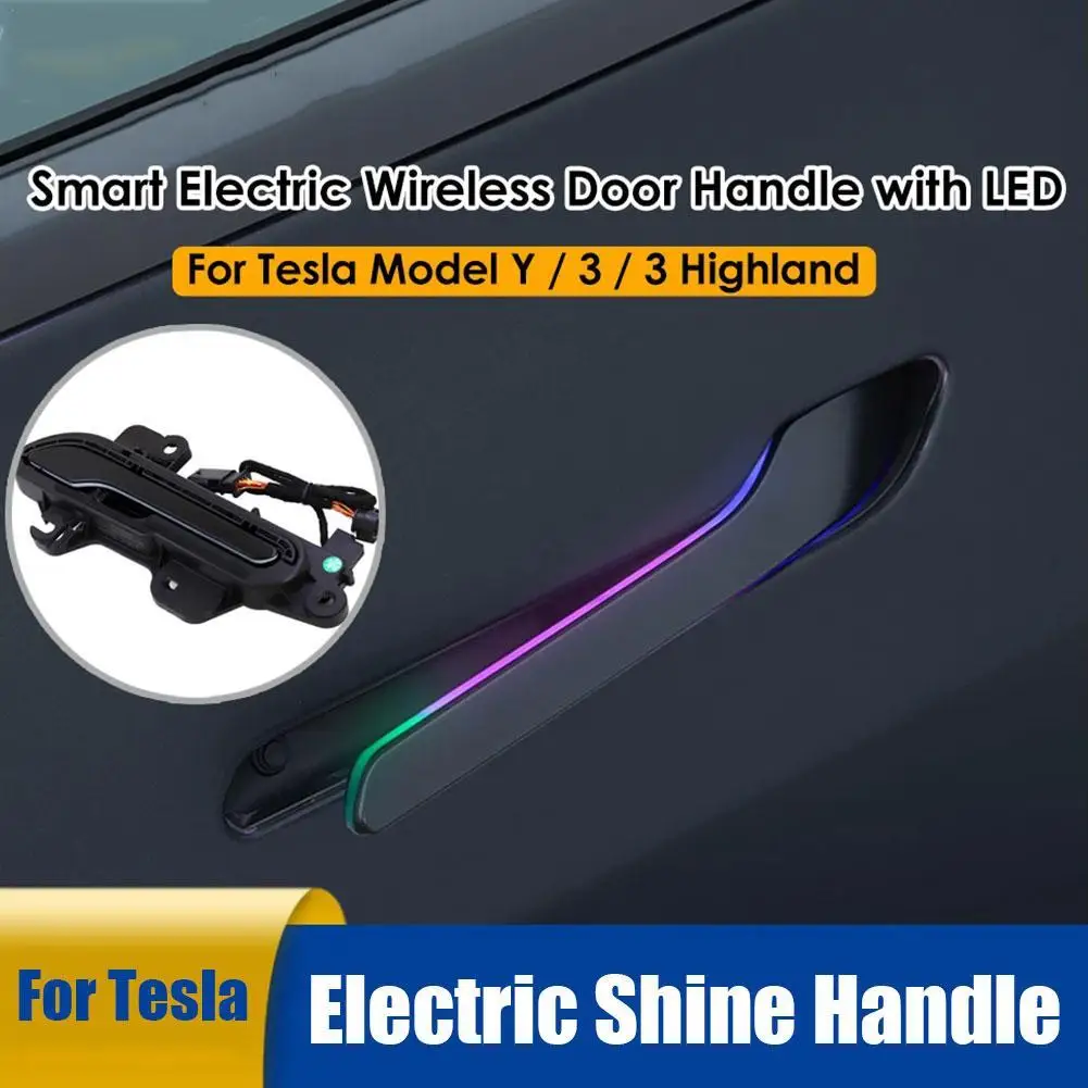 

1 Set Generation Wireless Auto Door Handle For Tesla Model 3 2020-2024 Highland Colorful LED Lights 4-Door Handlebar