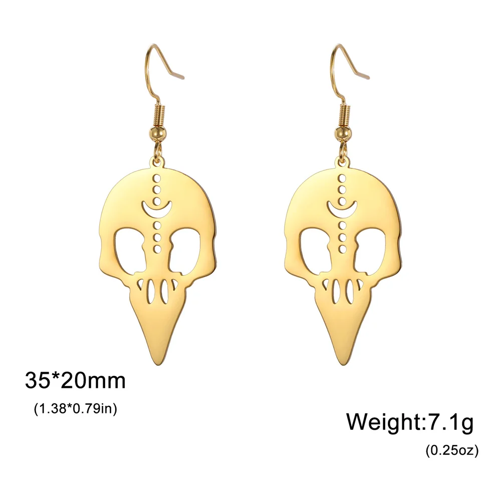 Punk Schädel baumeln Ohrringe für Frauen Gold Farbe Skelett Ohrringe Edelstahl weiblichen Schmuck Zubehör Aretes de Mujer – Detail 14