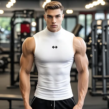 Compression Shirt Mens Turtleneck Running Vests 1