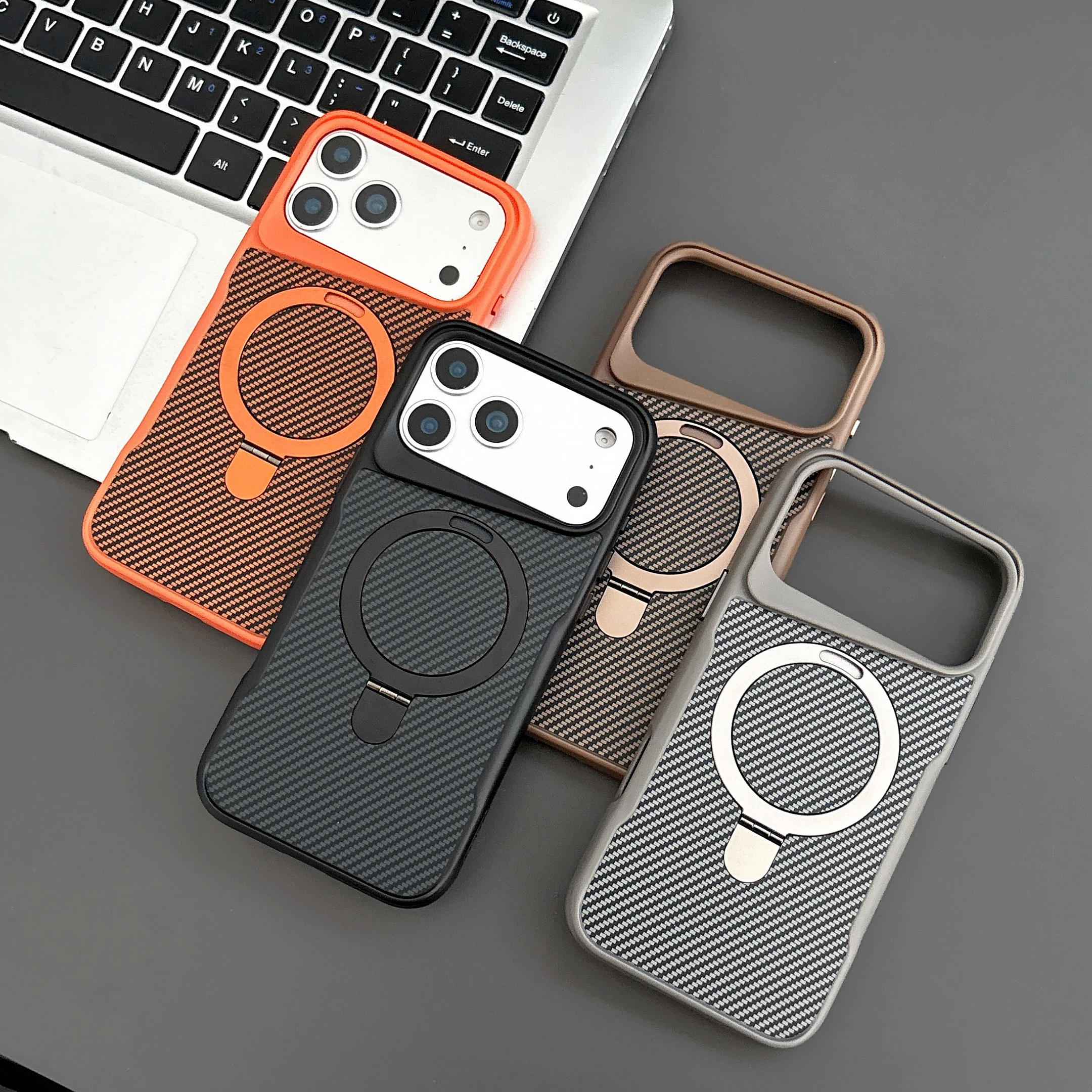 Elegant 360° Rotating Carbon Fiber Magnetic Phone Case with Kickstand - Shockproof Protection