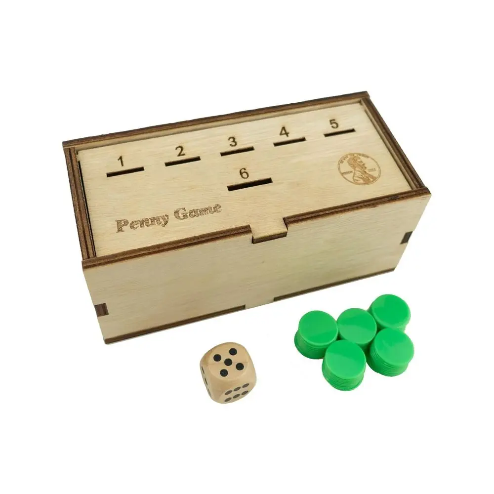 Friends 50 Coins Fun Board Game 1 Dice Game Box Wooden Coin Drop 2-6 Players Interact Penny