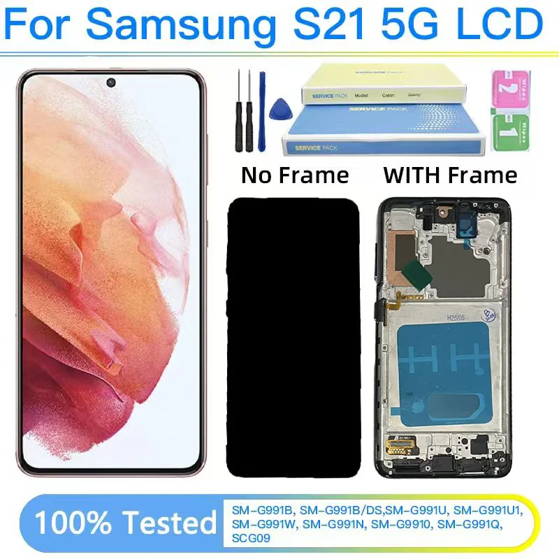 Schermo TFT Per Samsung S21 5G G991B G991N G991U Display LCD Touch Screen Digitizer Per Samsumg S21 LCD con Cornice