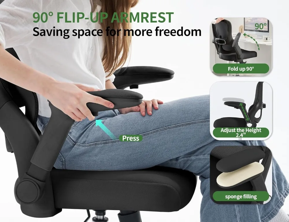 Ergonomic Office Chair with Lumbar Support, 400LBS Capacity, Adjustable Armrests & Breathable Mesh Back