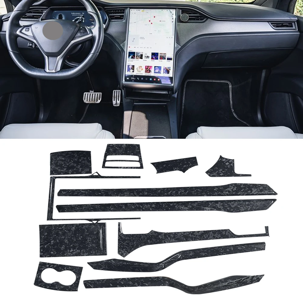 Forged Carbon Fiber Interior Trims Center Console Kits Dash Cover Door Panels For Tesla Model X 2016-2022 2