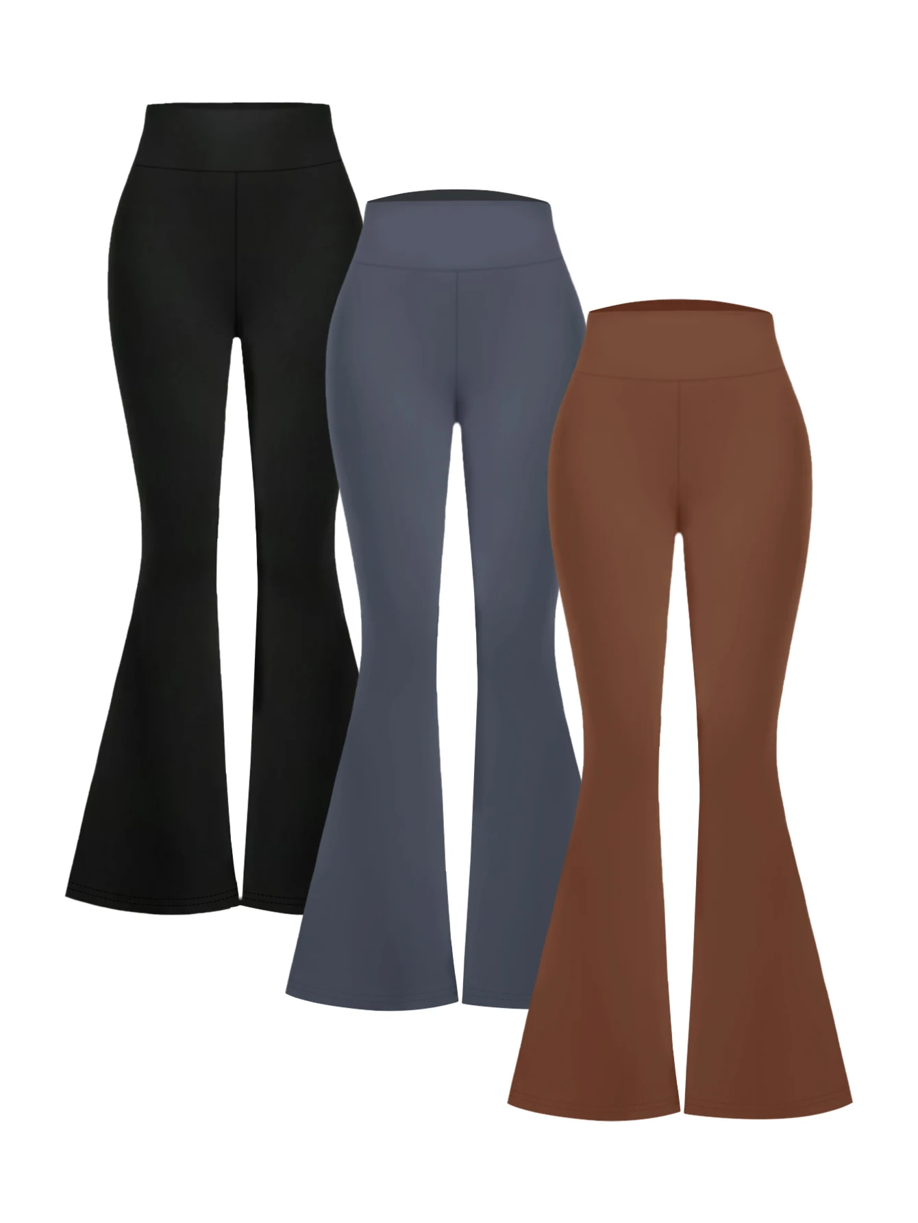 Spring and summer solid color bell bottom pants, women's casual high waisted taboo pants, elastic waistband 1