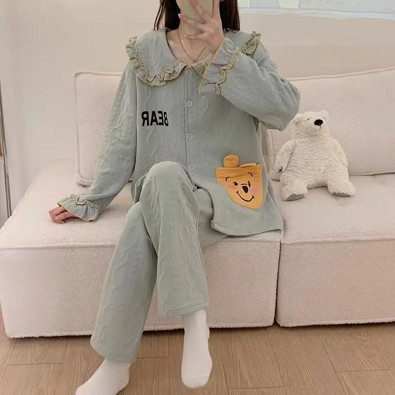 

Padded Pyjamas Women Autumn Winter Thickened Leisure Wear for Warmth Preservation Layered Pure Cotton Pajamas Home Clothing Set