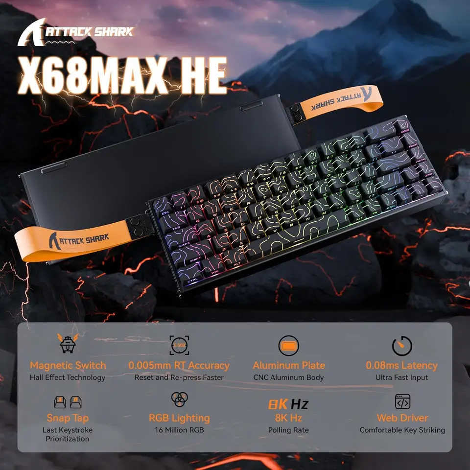 ATTACK SHARK X68MAX HE 有線マグネティックキーボード 0.005mm