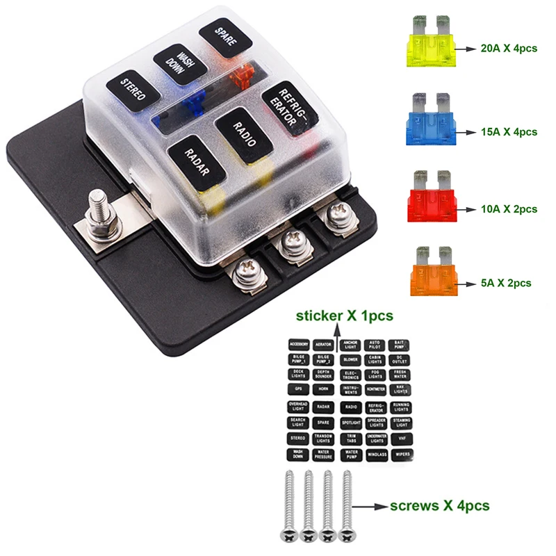 12V 24V Blade fuse box holder 6 Ways Modified Fuse Box Terminal Block with LED Warning Light for Car Boat Marine Trike