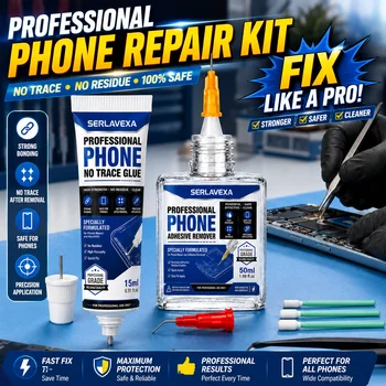 Kit Adesivo per Riparazione Telefoni Cellulari con Rimuovi Colla, Applicatori a Ago Fine e Tamponi per Pulizia per Fissaggio Schermo, Cornice e Cover Posteriore