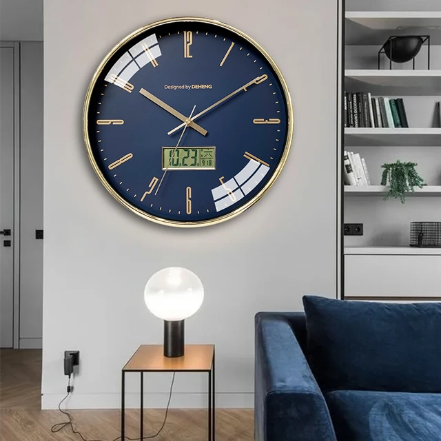  Reloj de pared moderno y grande para decoración del hogar,  silencioso, sin tictac, reloj de pared de péndulo grande para sala de  estar, funciona con pilas, reloj de pared decorativo dorado