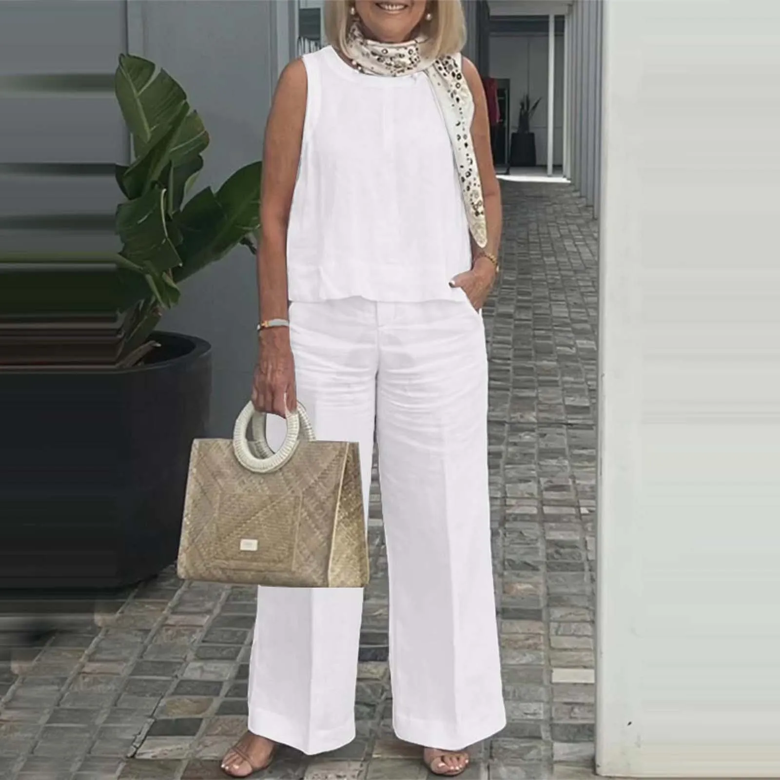 Off-shoulder balloon sleeve top and wide-leg pants set for women | Isla