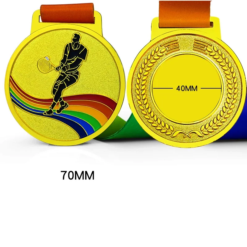 Customization Metal Tennis Baked Paint Medal Sports Meeting Children's School Souvenirs Award Hanging Around the Neck Decor, 3Pc