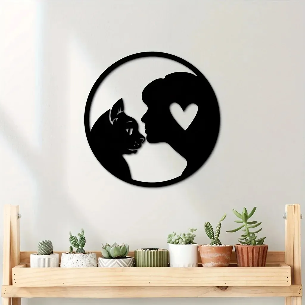 

1pc Iron Metal Cat Lover Home Decor, People and Cats Wall Hanging Decor Wall Mounted Indoor Bedroom Living Room Decorative