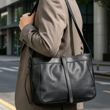 Borsa a Tracolla da Uomo alla Moda, Lussuosa in Morbida Pelle, Grande Capacità, per Pendolari e Viaggi, Unisex