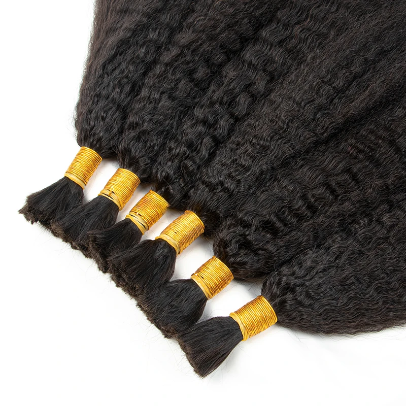 Human Hair Extensions No Weft Hair Bundle Kinky Straight Natural Color 100% Unprocessed Human Bulk For Braiding