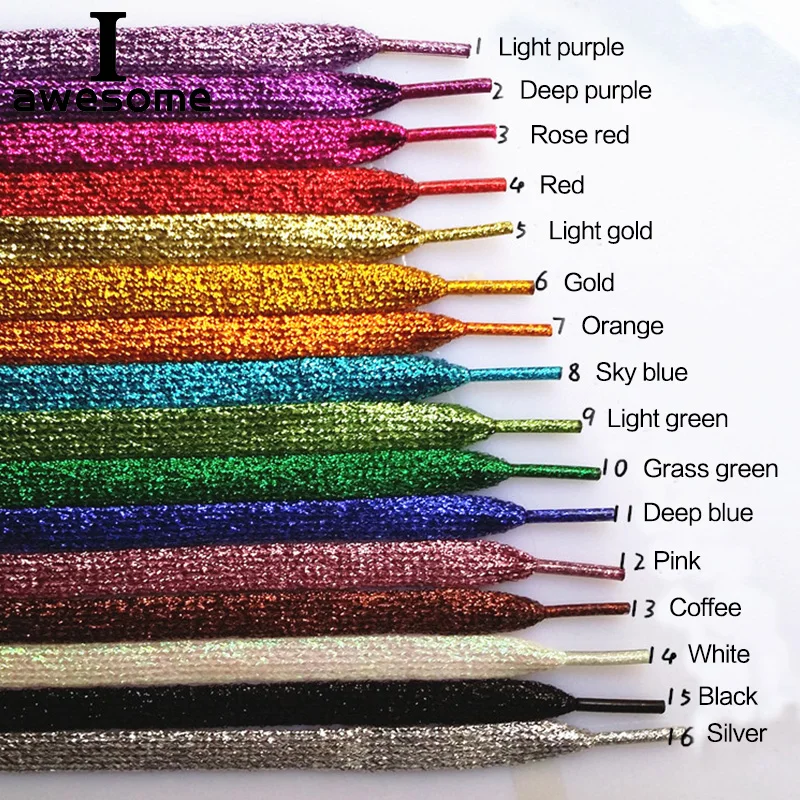 

Shiny Glitter Gold and Silver Colorful Bright Shoelaces 16 Colors 110 cm Sneaker Sport Shoes Laces Bootlaces Shoe laces Strings